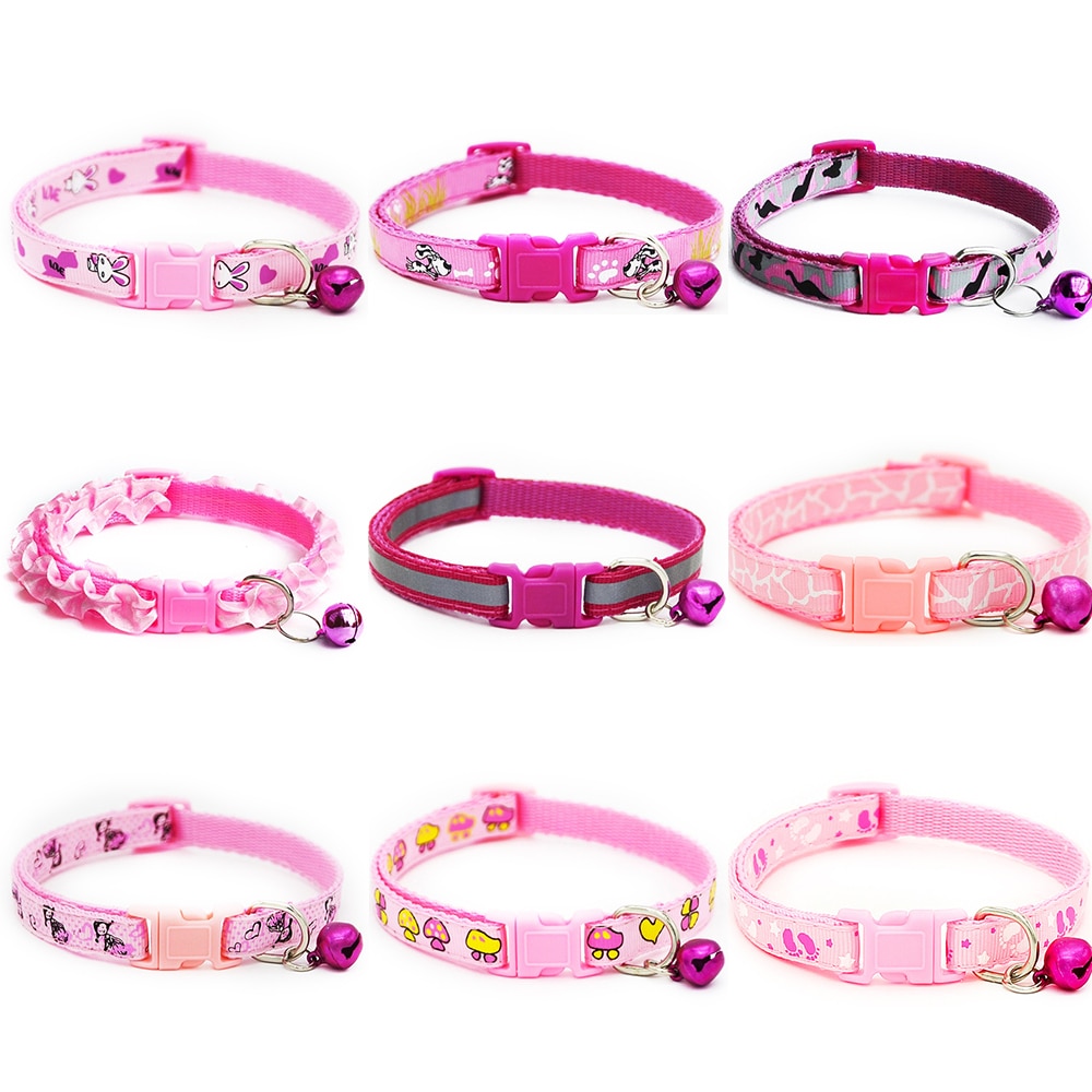 Roze Kat Halsbanden Voor Kleine Middelgrote Honden Huisdier Basic Kraag Met Bel Roze Mooie Kat Kraag Ketting Decoratie Voor Pet accessoires