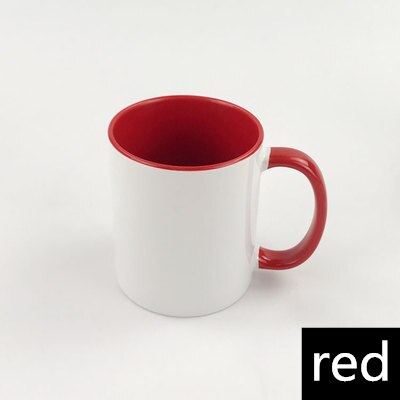 Taza cerámica con sublimación en blanco, Asa de color, Color en el interior de la taza en blanco por sublimación, Impresión de transferencia de calor DIY: 3.red
