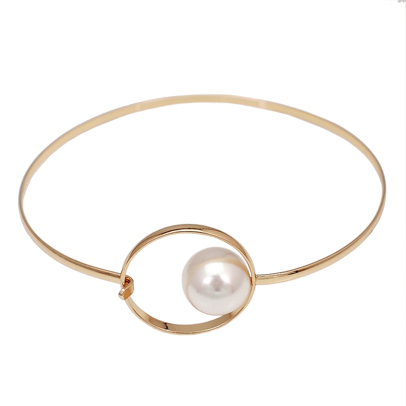 MANILAI Big Imitation Pearl Metal Torques Chokers Necklaces For Women Statement Bib Collar Necklace Minimalism Jewelry