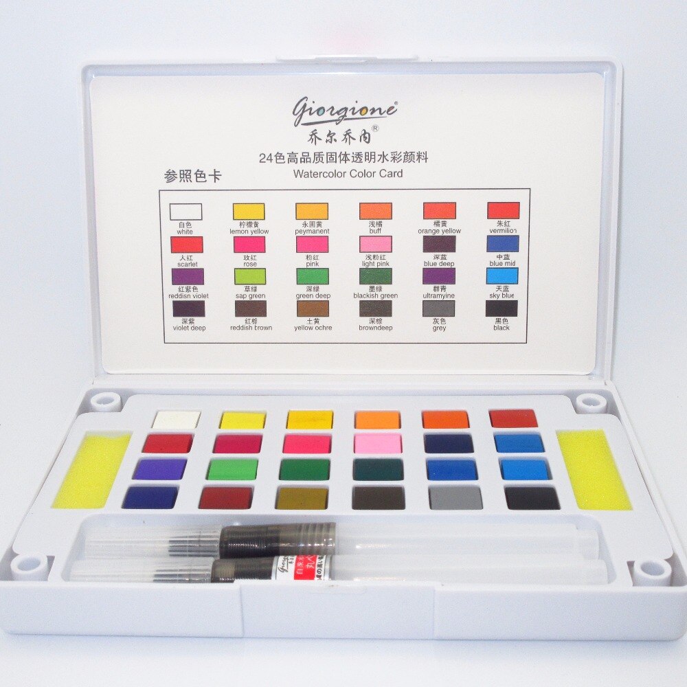 18 kleuren 24 kleuren effen aquarelverfset met waterverfpenseel