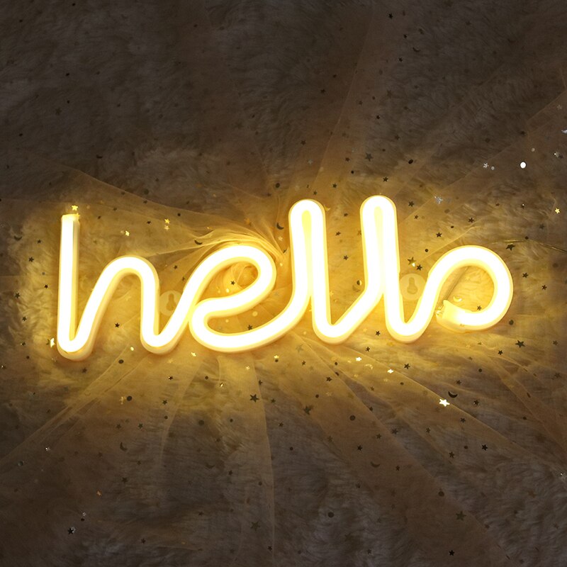 hello Neon Light LED Wall Lights Store Greeting Signs Home Decor Night Lamp Party Wedding Window Shop Battery & USB Powered