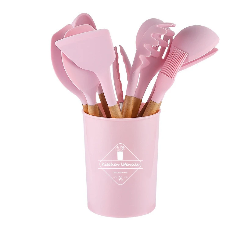 12 peças kit de cozinha de silicone utensílios de qualidade alimentar conjuntos de cozinha turner espátula colher de medição prático panelas ferramenta kitchenwa: Luz amarela