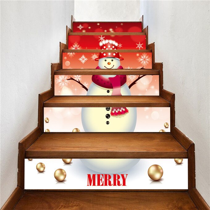 Noël bonhomme de neige escalier décor autocollants PVC étanche escalier affiche auto-adhésif papier peint pour couloir escalier décalcomanies: HQ046 / 13pcs