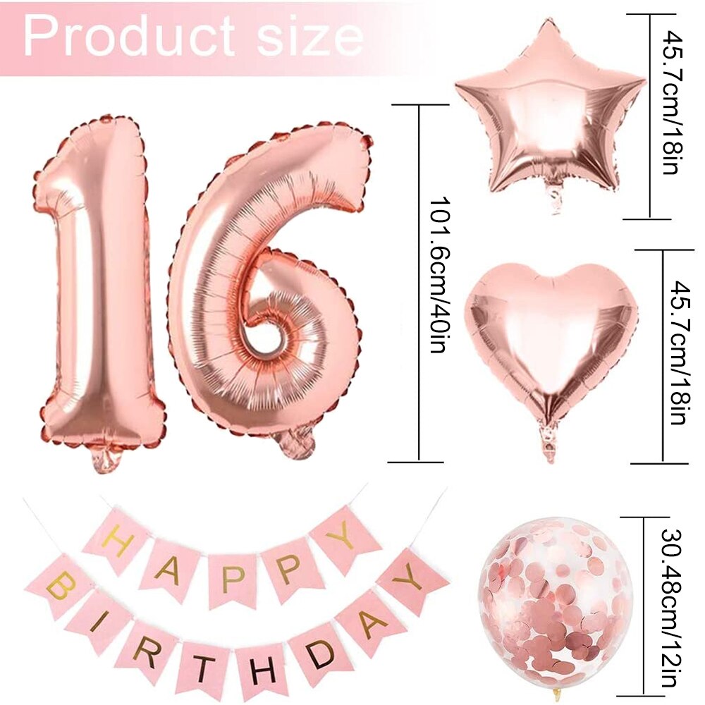 Birthday Balloon Set Number Rose Gold Birthday Decorations Festive Event Party Supplies Ballons Accessories 16th/18th/30th