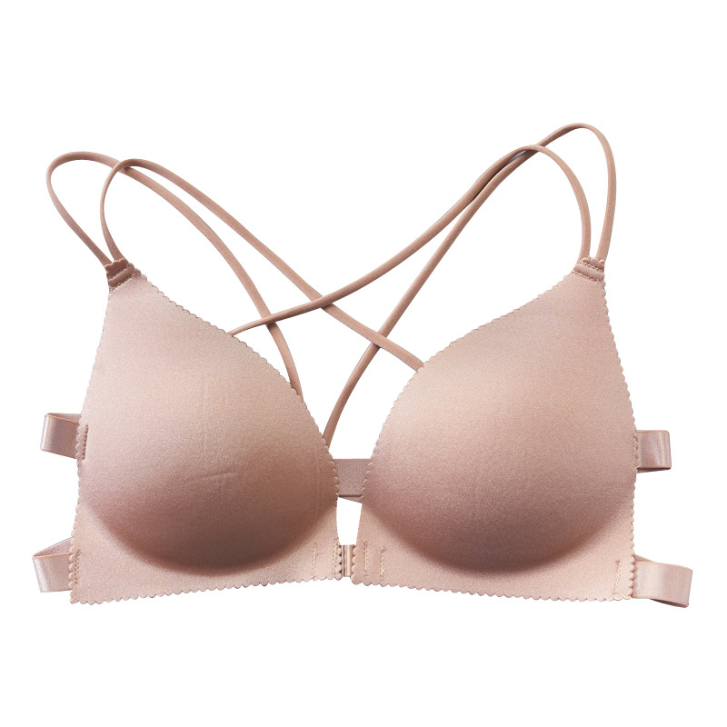 3D Seamless Front Buckle Bra Beautiful Back Sexy Cross Strap Wrapped Chest No Steel Ring Gathered French Girls Triangle Bra