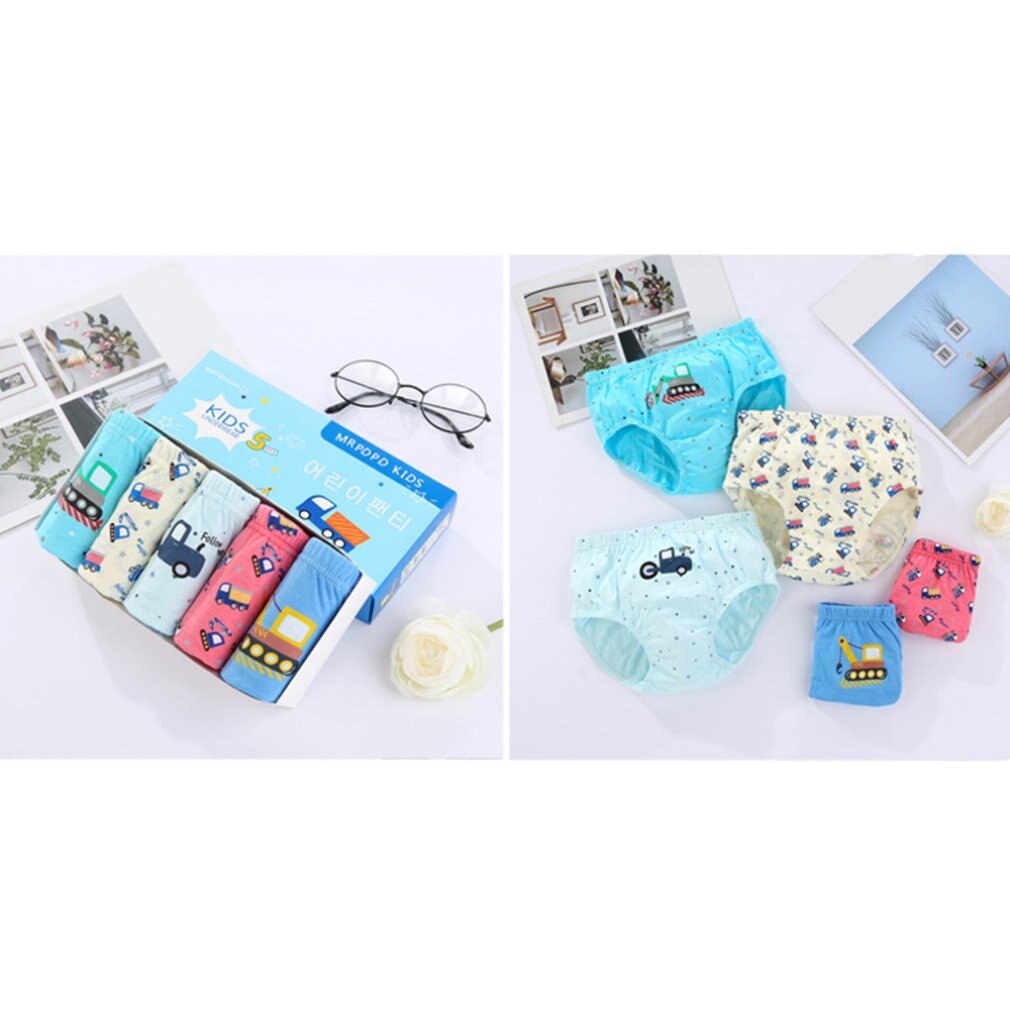 5Pcs Children'S Underwear Cartoon Triangle Cotton Underwear 1-13 Year Old Baby Boy'S Cotton Underwear