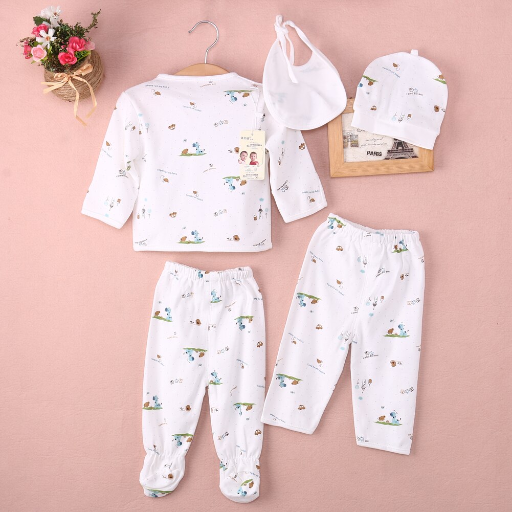 5 stk dyr tegneserie nyfødt baby drenge tøj outfit langærmet print enkelt knap hvidt bomuld outfit sæt