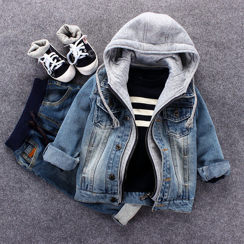 Nuovo Denim Con Cappuccio Ragazzo Giubbotti Faux A Due Pezzi Primavera Autumm Bambini Cappotti Del Bambino di Modo Giacca 8JK039
