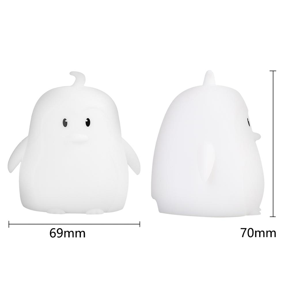 Mini björn flodhäst uggla pingvin kanin led nattlampa 9 färger tecknad silikon djur sänglampa för barn barn baby: Minipingvin