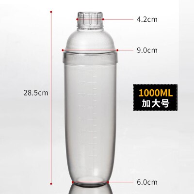 Cocktail shaker-anti-lækage gennemsigtig pc harpiks mælk te cocktail drink shaker bar værktøj: 1000ml