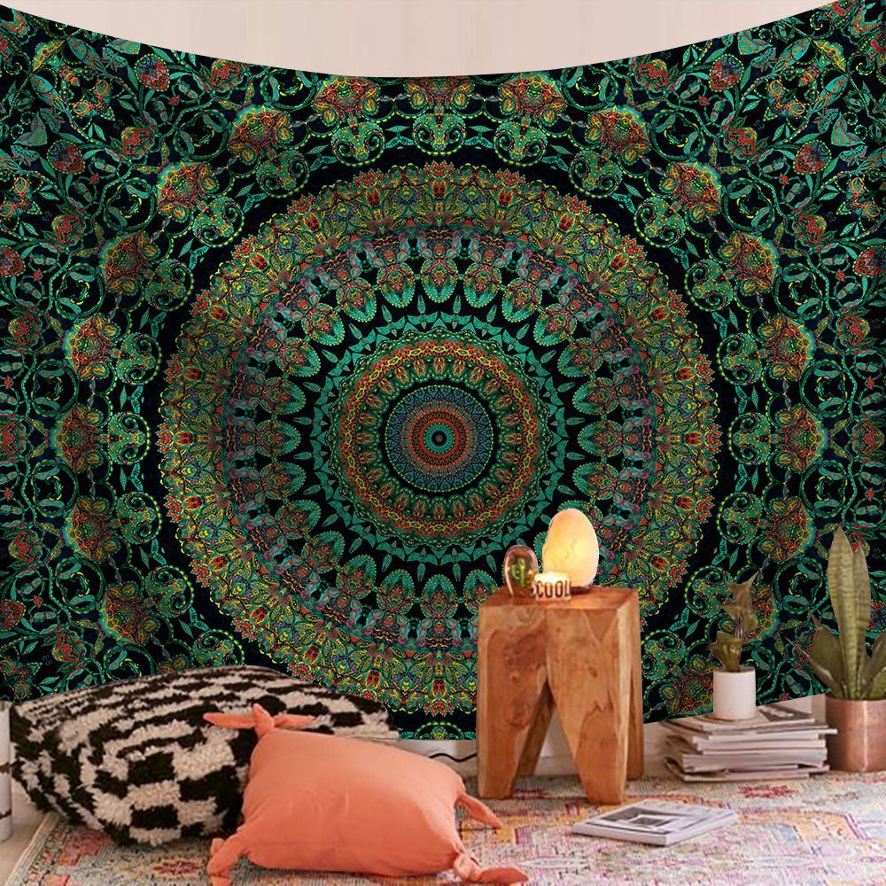 Tapisserie Murale Indienne En Coton Fait Main – Motifs Fleuris Avec Miroirs, Vintage 1,4x1,4 Pieds