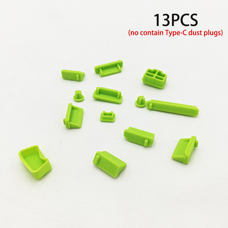 13 Stks/set Voor Macbook Anti Stof Plug Laptop Cover Beschermende Stop Stof Plug Laptop Stofdicht Usb Computer Accessoires: 13pcs green