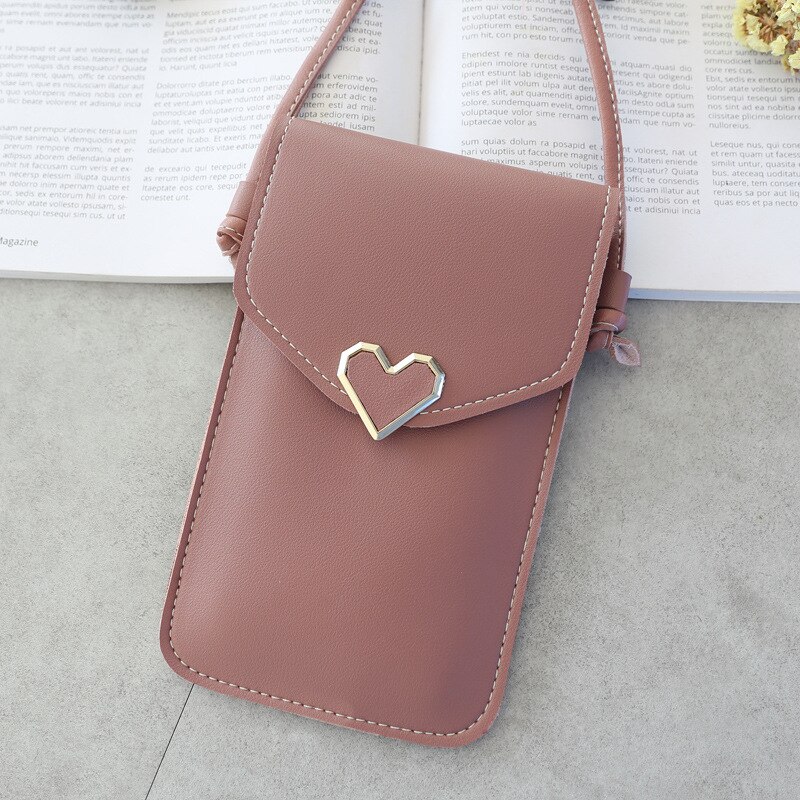 Women Wallet Solid Color Leather Shoulder Straps Shoulder Bag Mobile Phone Big Card Holders Wallet Handbag Pockets girls: DarkPink B
