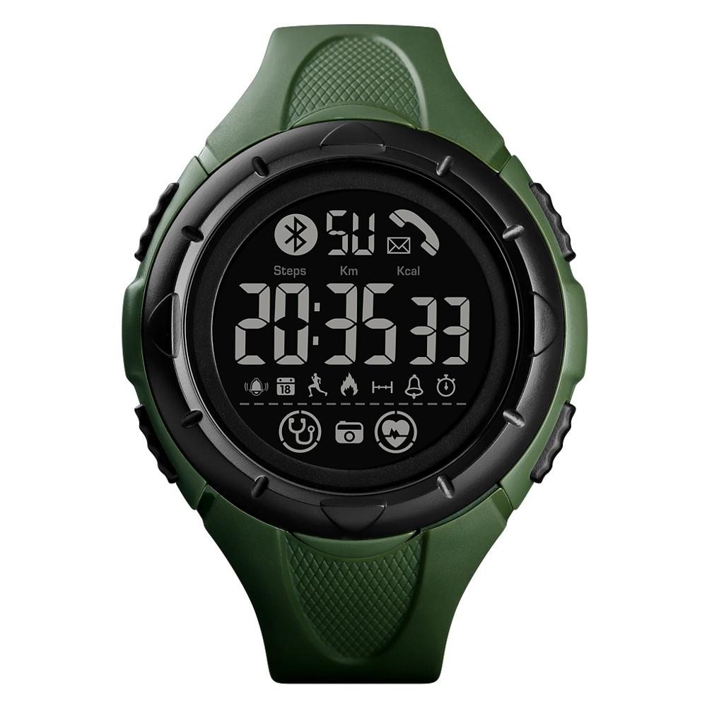 Skmei Waterdicht Heren Horloges Casual Led Digitale Outdoor Sport Horloge Mannen Multifunctionele Bluetooth Horloges: Army green - Black