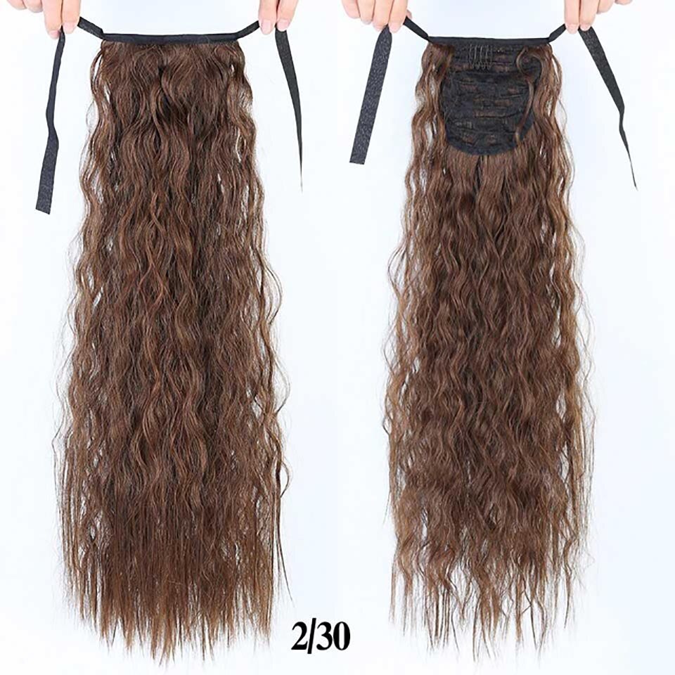 Talang lang corn culry sort hestehale til kvinder varmebestandig syntetisk snøre lang hestehale klips i hair extensions: 30 / 22 inches