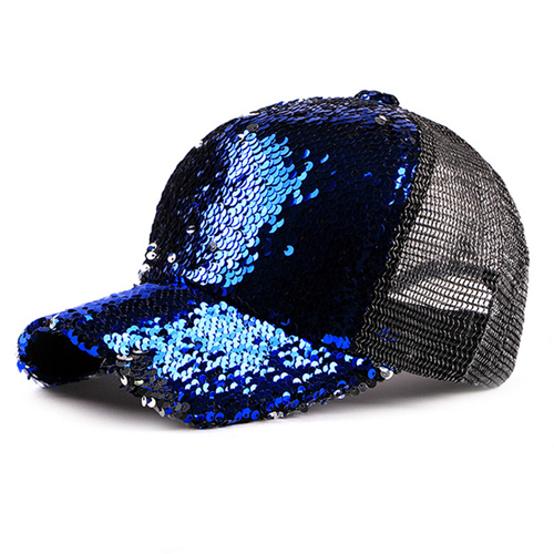 Sequins Bling Shiny Paillette Mesh Baseball Cap Striking Pretty Adjustable Women Girls Hats for Party Club Gathering: blue