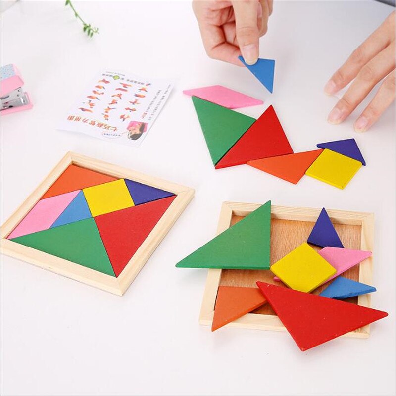 Houten tangram puzzel van 7 stukjes, kleurrijk vierkant, iq-spel, hersenkraker, intelligent educatief speelgoed voor kinderen