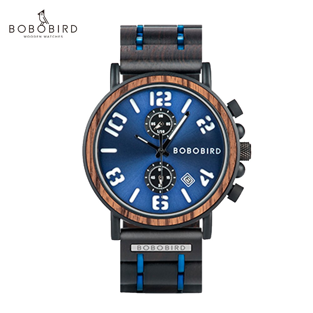 Bobo Bird-relojes de madera de lujo para hombre, reloj masculino, reloj de pulsera de cuarzo con cronógrafo con indicadores luminosos: GS026-5