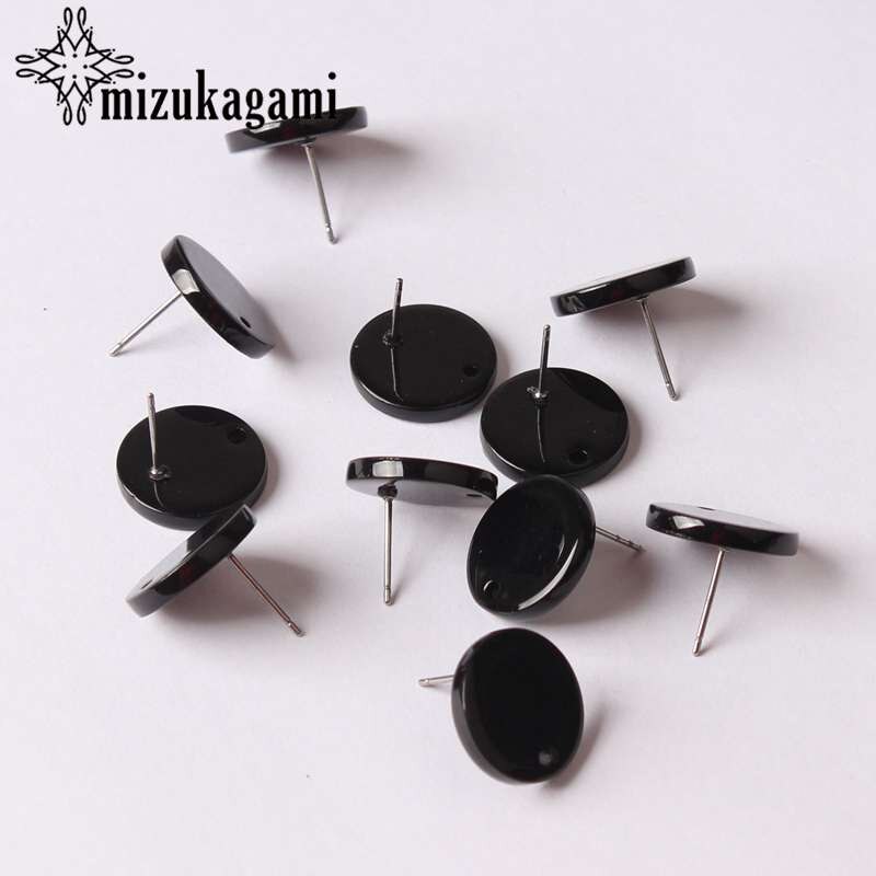 Acryl Stud Ohrring Schwarz Runde Basis Ohrringe Stecker 12 MM 14 MM 16 MM 10 teile/los Für DIY Schmuck Ohrringe machen Zubehör: 16mm
