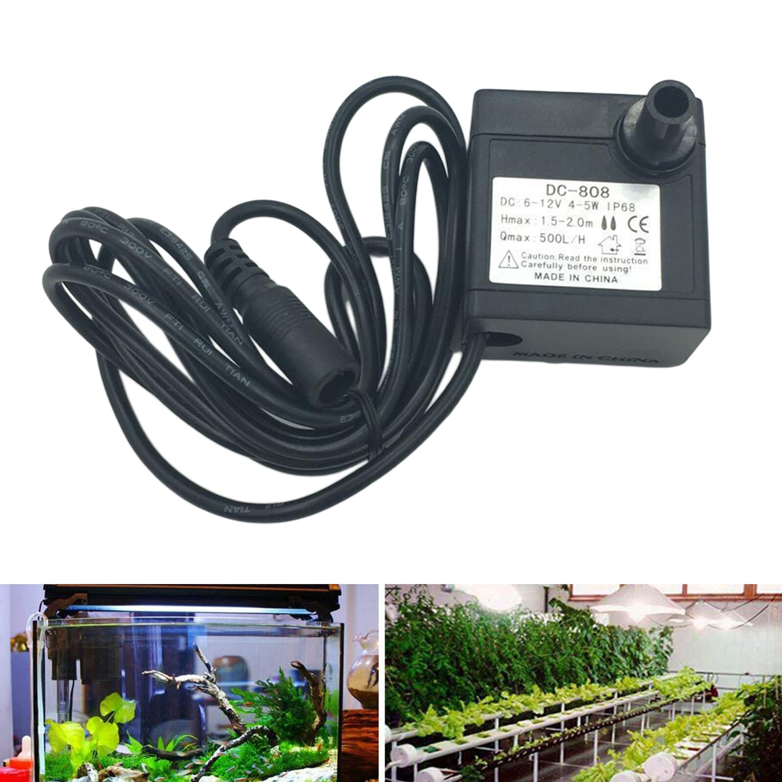 Mini Brushless 5W 12V Fountain Water Pump 500L/H 150cm for Pond Statuary