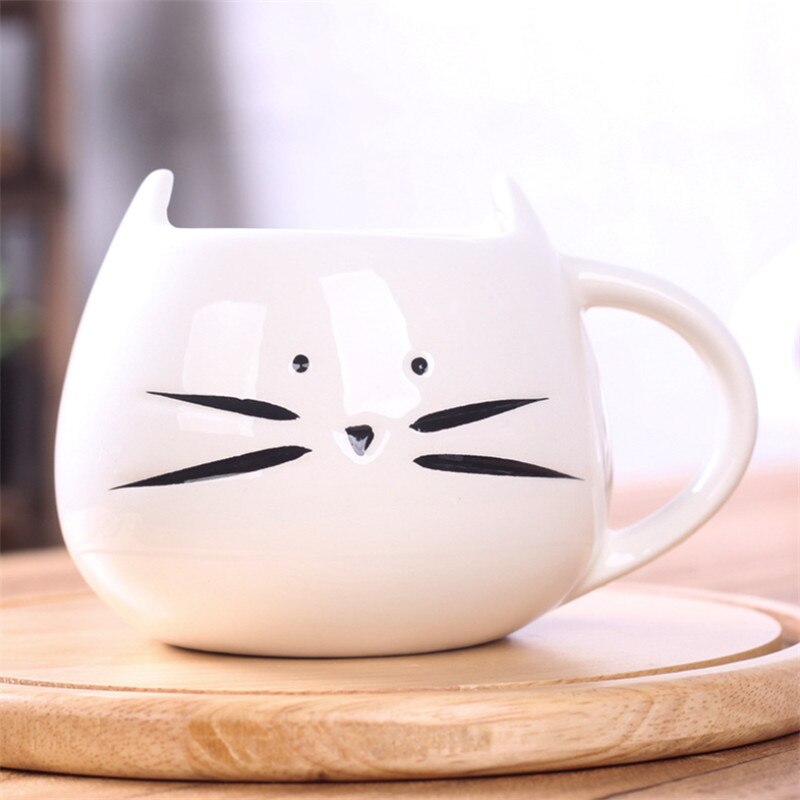 Keramisk kaffekop med underkop ske sæt sød tegneserie kat te kop morgenmad mælk kaffe krus brød dessert fad: Jeg