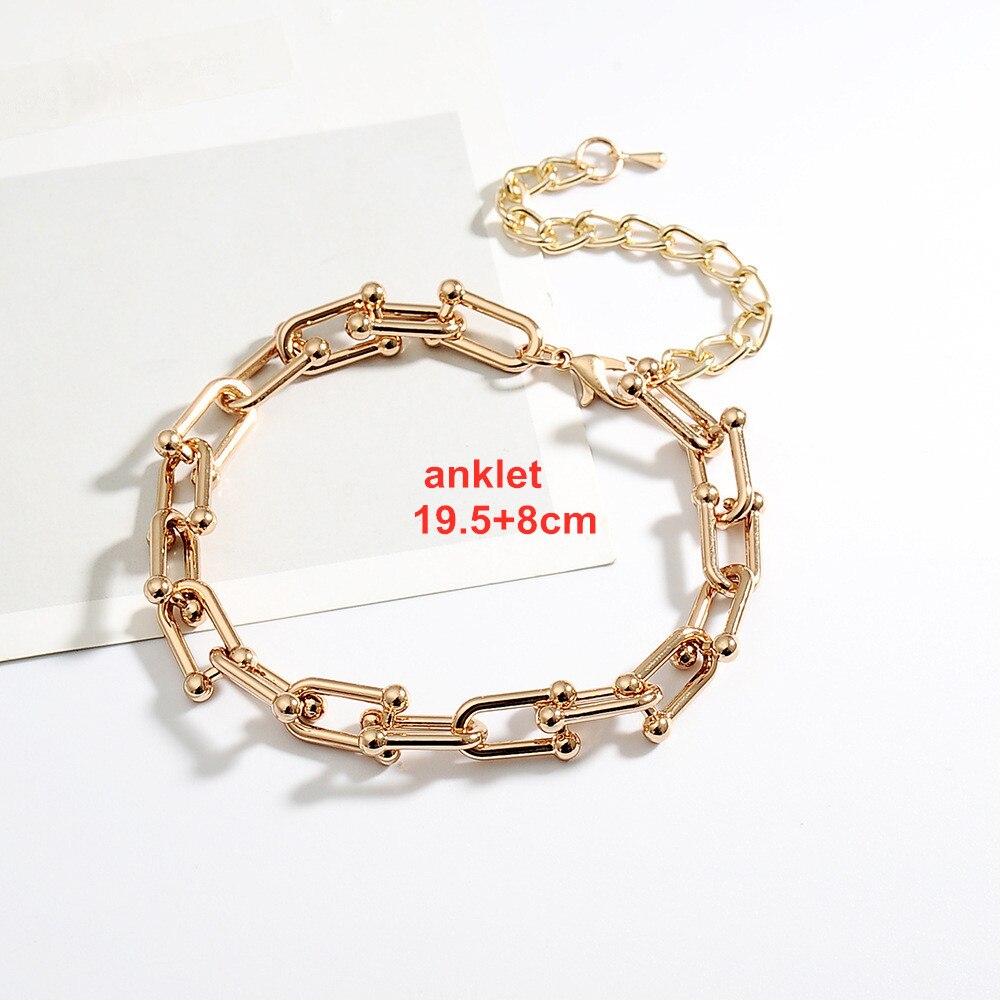 modisch U bilden Geometrische Aushöhlen Verknüpfung Kette Charme Armbinde Gold Farbe Metall Armreif Für Frauen Schmuck Party: Fußkettchen