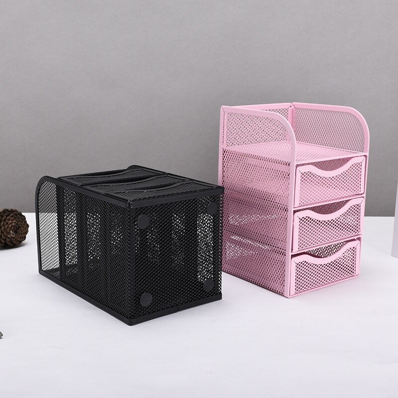 Drawer Storage Box Sundries Rack Metal Note Box Office Stationery Three-layer Grid Multifunctional Magazine Storage Rack