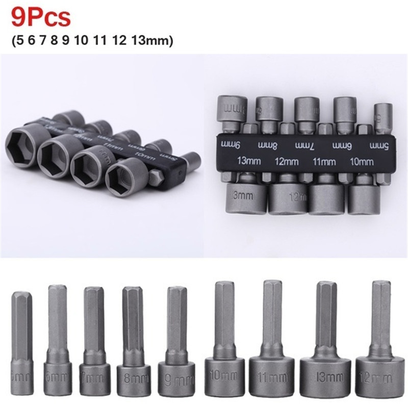 Hexagon Nut Driver Drill Bit Socket Screwdriver Wrench Set For Wrench 1/4" Electric Screwdriver Handle Tools No Magnetic