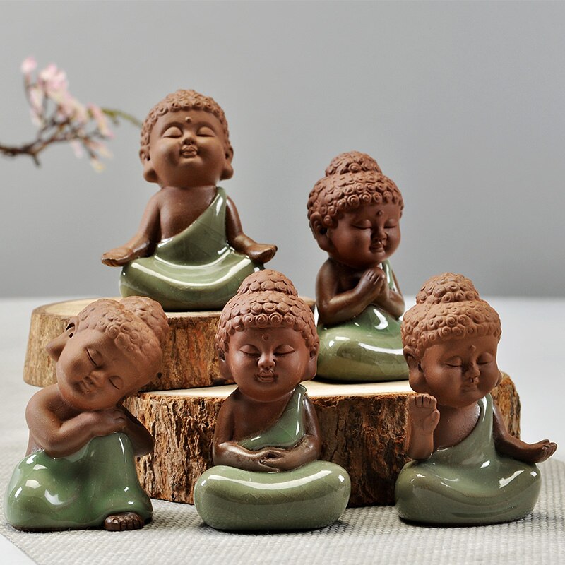 Mini te pet kinesisk yixing zisha lilla ler te spille porcelæn knitre glasur bror ovn munk buddha boligindretning på salg