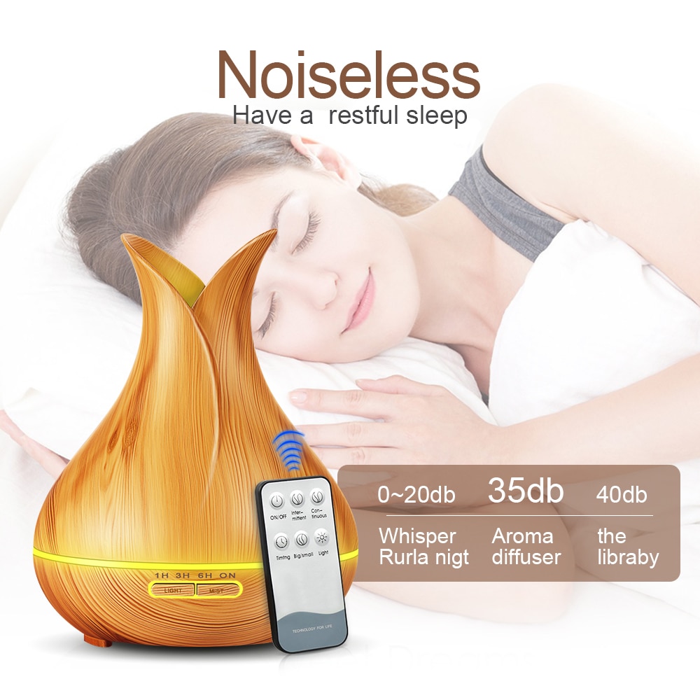 KBAYBO 400ml Aroma Essential Oil Diffuser Ultrasonic Air Humidifier with Wood Grain 7 Color Changing LED Lights for Office Home