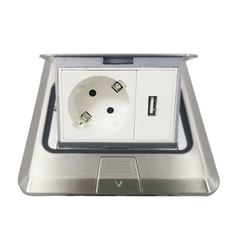 Eu standard rustfrit stål panel pop up jord stikkontakt tysk stikkontakt blank board computer usb 2 pin funktionsnøgle udskiftet
