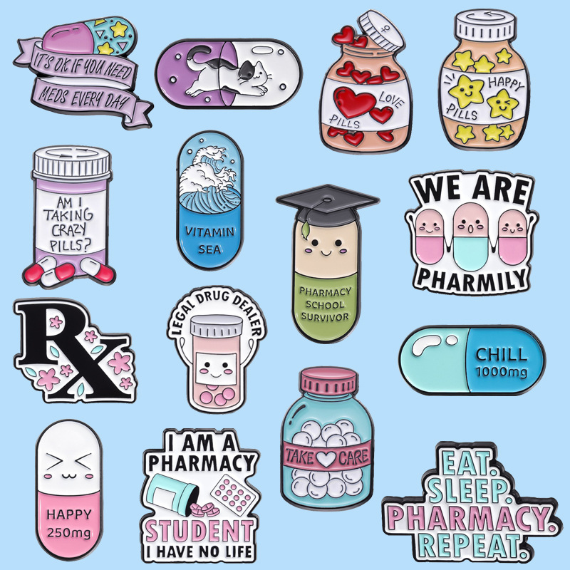 pill-box designing capsule Enamel Pin Funny Brooch Cartoons Badge for Bags Jeans Hoodies Denim Lapel Pin Jewelry Kids Best