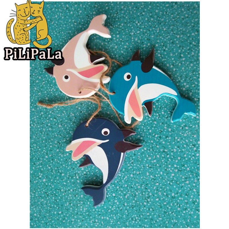 Färg slumpmässig medelhavsstil trä fisk stjärna delfin hängande nautisk dekor båt fartyg strand vägg prydnad trä hantverk 3 st/l