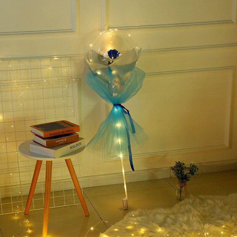 LED Luminous Balloon Rose Bouquet Transparent Bobo Ball Rose Valentines Day Birthday Party Wedding Decorations Balloons: Blue