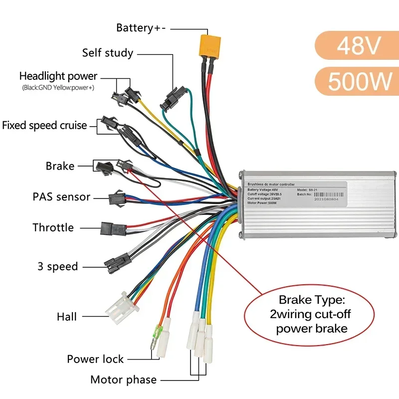 Bicicleta Elektrische Borstelloze Controller 25A 36V 48V 500W 350W Elektrische Scooter BLDC Controller Voor Scooter fiets Accessoires: Oranje