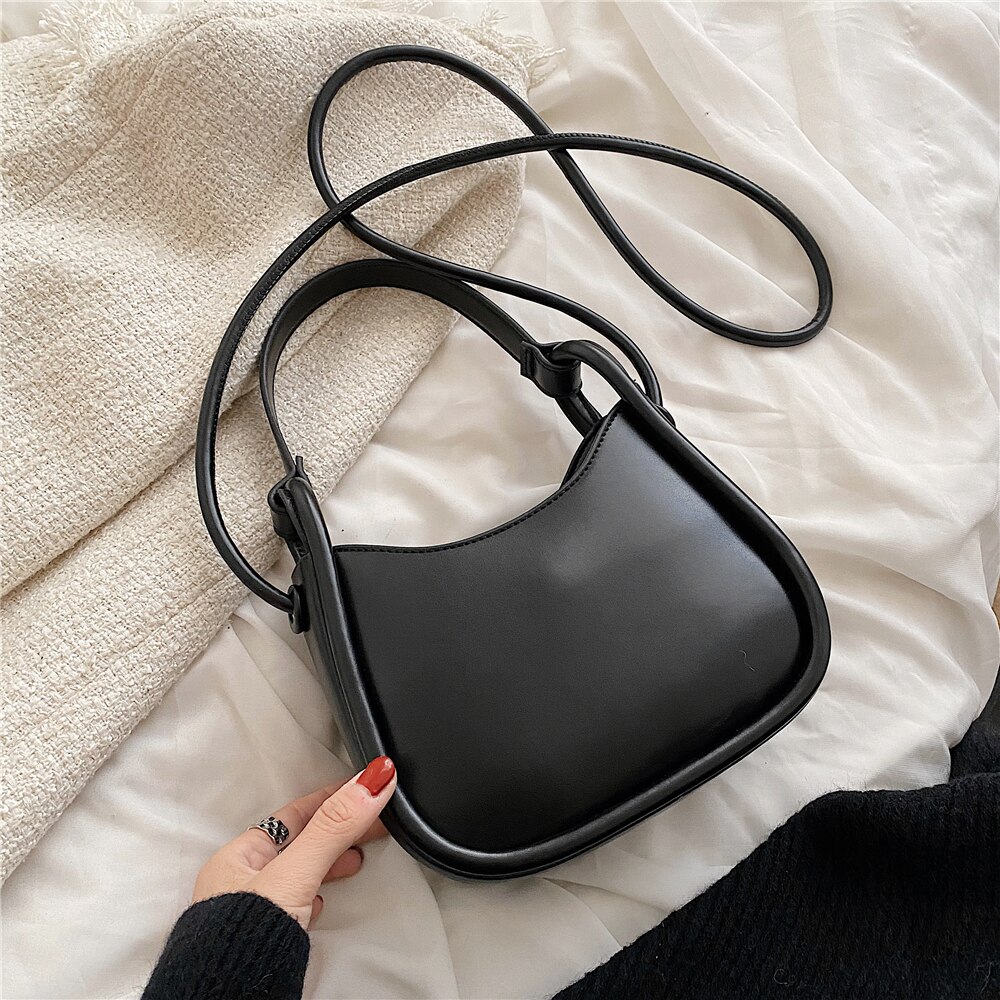 Burminsa Trendy Small Armpit Shoulder Bags For Women Brand Half Moon Crossbody Ladies Purses And Handbags Spring 2022: Black