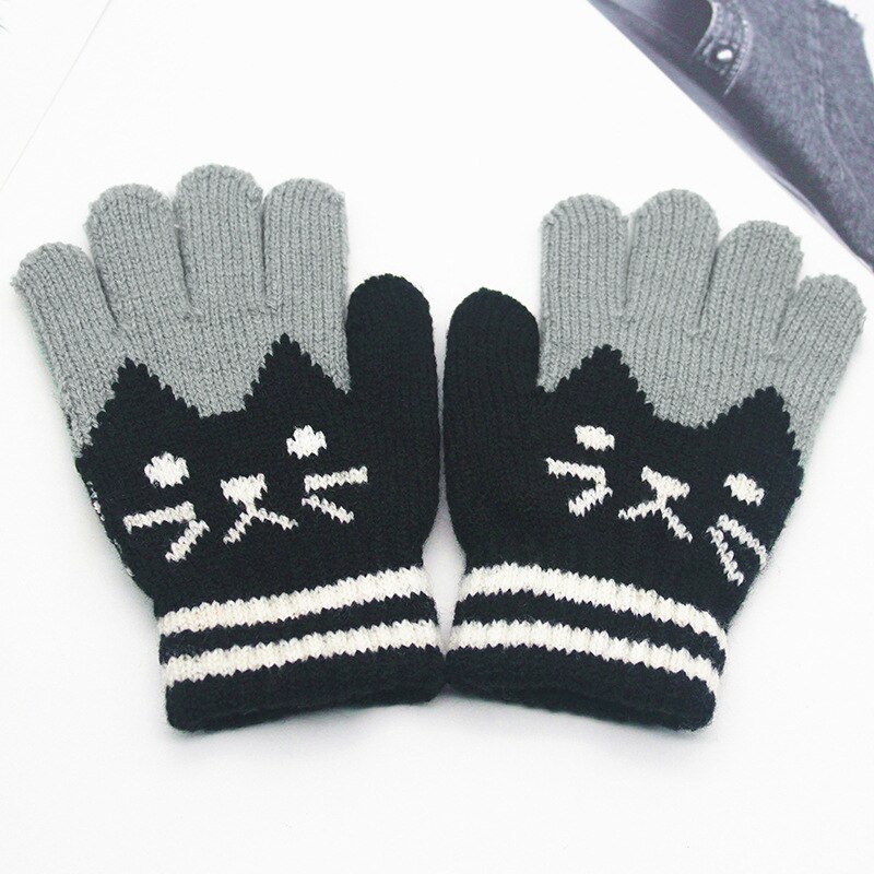 Wecute Kinderen Winter Warme Handschoenen Voor 4-10years Kids Cartoon Kat Handschoenen Vijf Vinger Kasjmier Gebreide Handschoenen Soft Fietsen