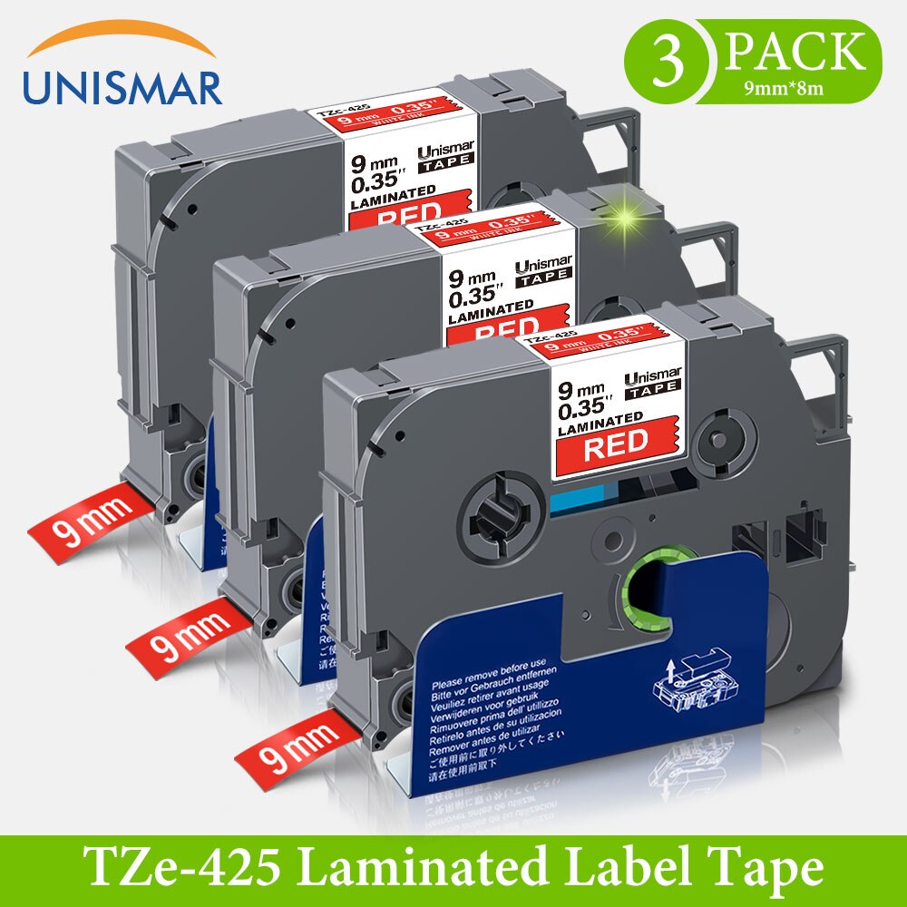 3PK 9mm tze Tape Blue on White tze-223 tz223 Compatible Brother Labller 8m Long Laminated Printer Ribbon for P Touch H105 3600: White on Red