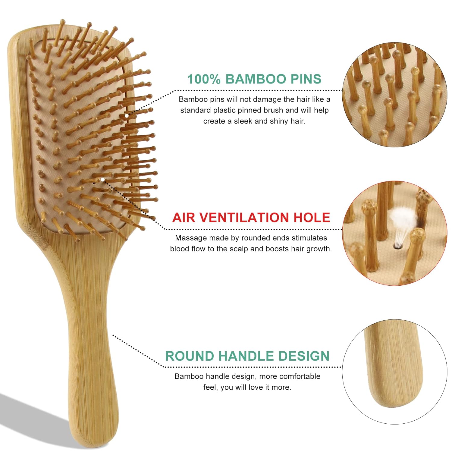 Bamboo Hair Brushes and Comb Set, Comb for Women and Detangling, Great on All Hair, Handmade for Women Men