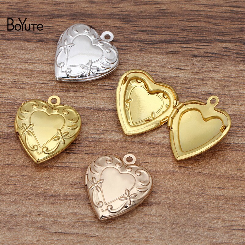 BoYuTe (20 Pieces/Lot) 20MM Metal Brass Floating Heart Memory Locket Pendant Charms for Jewelry Making