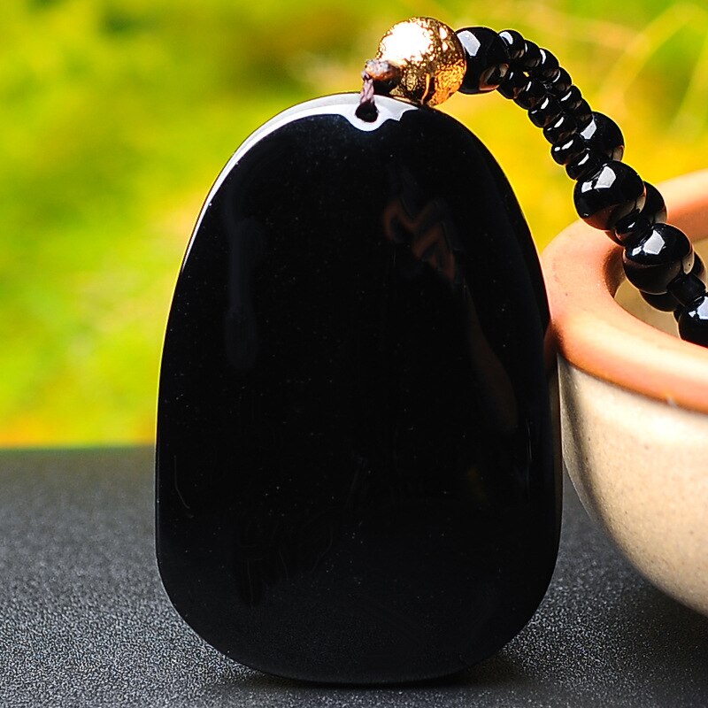 Natuurlijke Obsidiaan Hand Gesneden Avalokitesvara Hanger Boutique Sieraden Mannen En Vrouwen Kettingen Accessoires