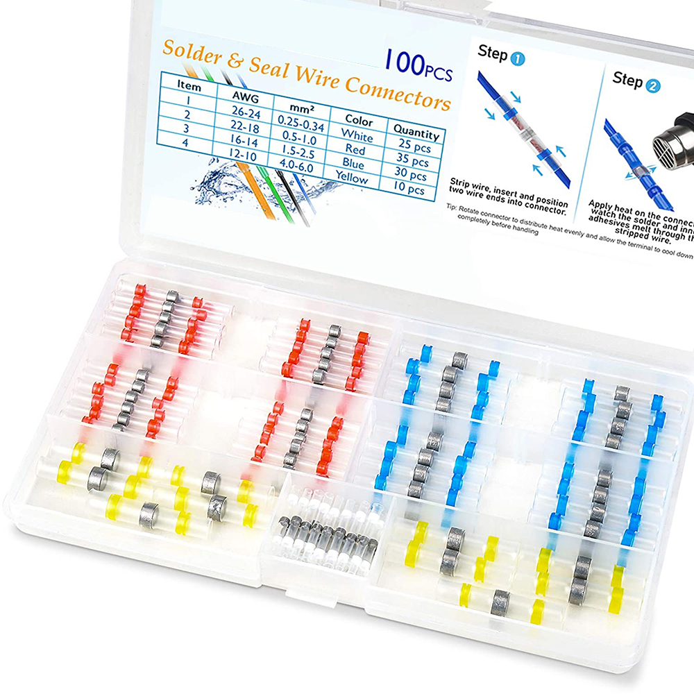 600 conectores de cables sellados soldados, conectores a tope termorretráctiles, terminales de cables impermeables y aislados, empalmes a tope: Oro