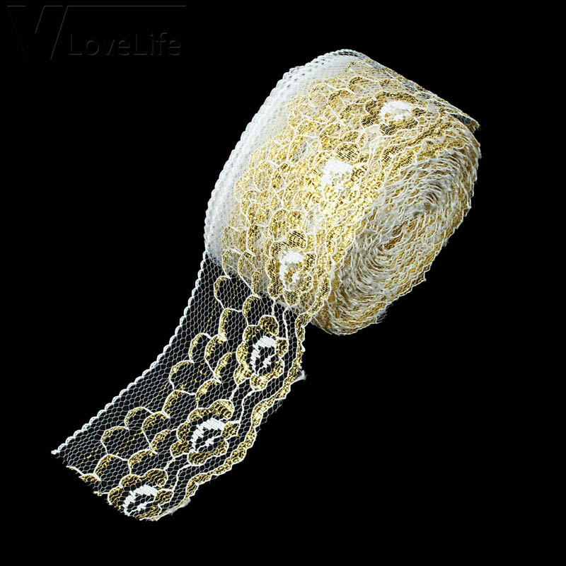 Cinta bordada de encaje dorado de 10 yardas, tela de red suave hecha a mano, decoración de costura artesanal, suministros para de boda