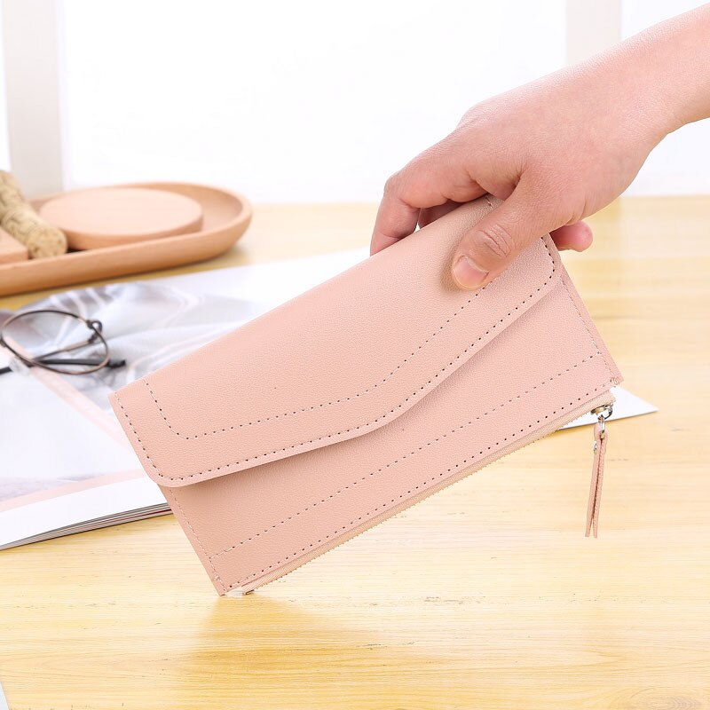 Simple Zipper Envelope Ladies Wallet Mid-length Large-capacity Women's Wallet Multi-card Card Holder: Pink