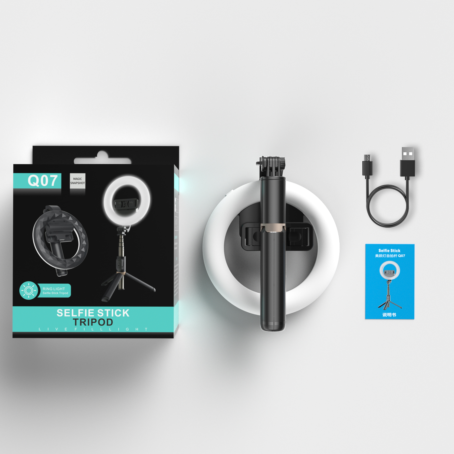 Q07 Draagbare 6-inch statief Selfie Stick Opvouwbare telefoonstandaard Pensstabilisator Standhouder voor iOS Android mobiele telefoon: Default Title