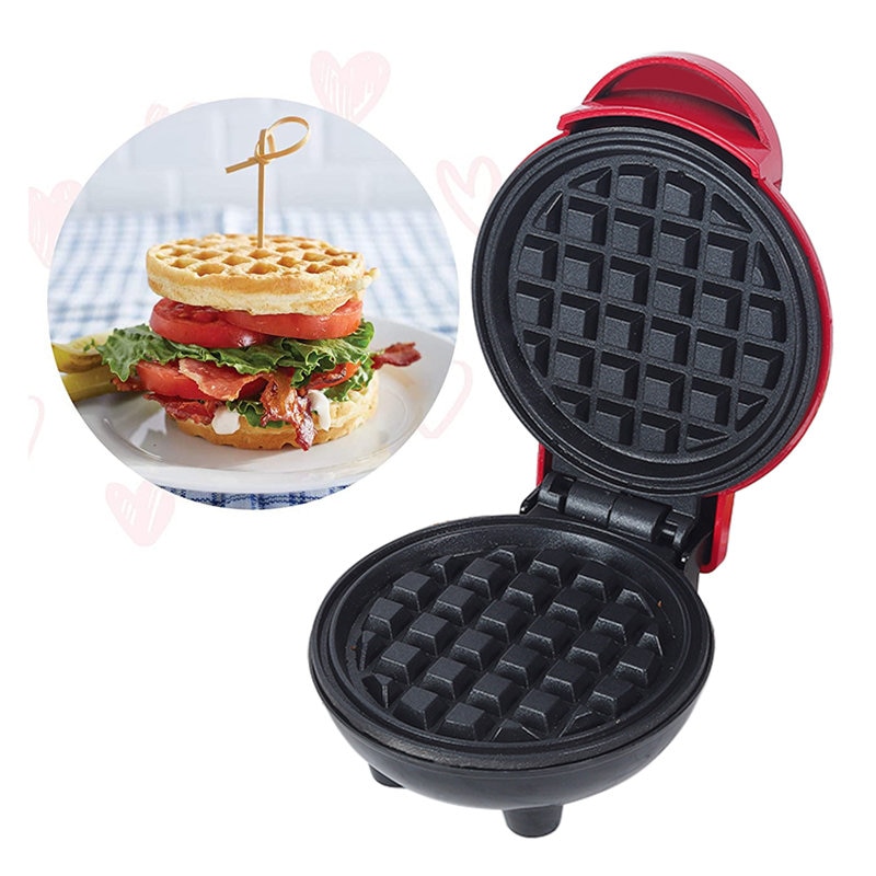 Waffle Maker Machine Pie Press Grill Portable Breakfast Machine Healthy Non-Stick Plate Doughnut Maker for Home and Dormitory