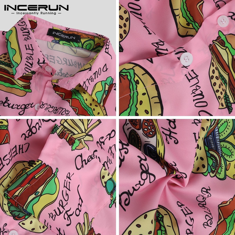 Incerun mænd skjorte print revers hals kortærmet casual camisa masculina streetwear personlighed smarte hawaiianske skjorter mænd
