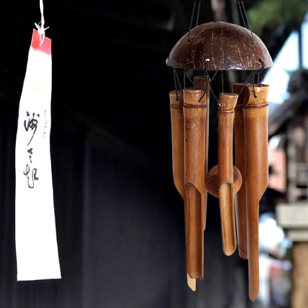 Bamboo Wind Chimes Coconut Pendant Handwork Fair Trade Wind Chime Outdoor by Long Garden Hanging Decoration