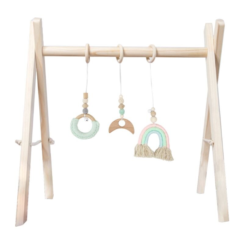 1Set Nordic Cartoon Baby Wooden Gym Fitness Frame Rack Hanging Pendant Toys Kit N0HD: Wood Color