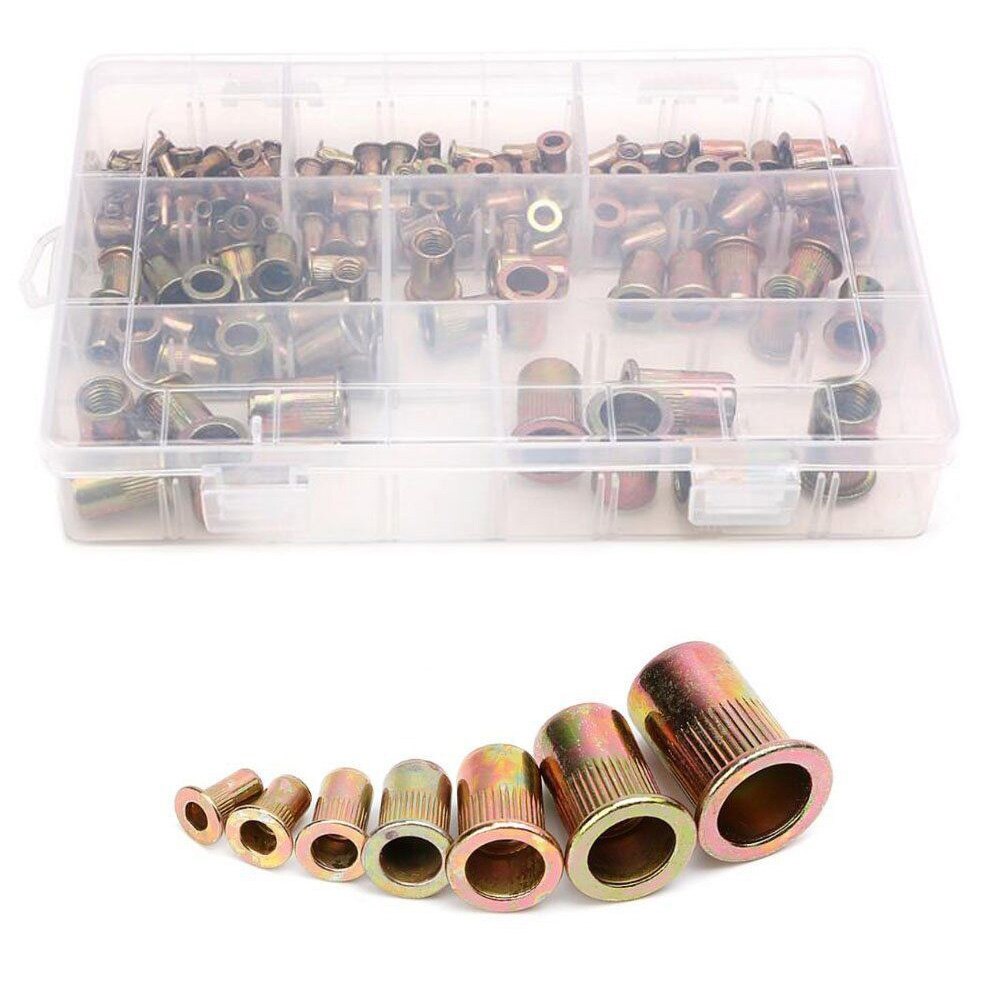 165 Stuks Bevestiging Accessoires Cap Nutsert Nutsert Klinknagel Moer Kit Platte Kop Assortiment Verzinkt Insert Schroefdraad-M12 Verschillende